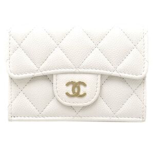 CHANEL White Caviar Leather Logo Wallet